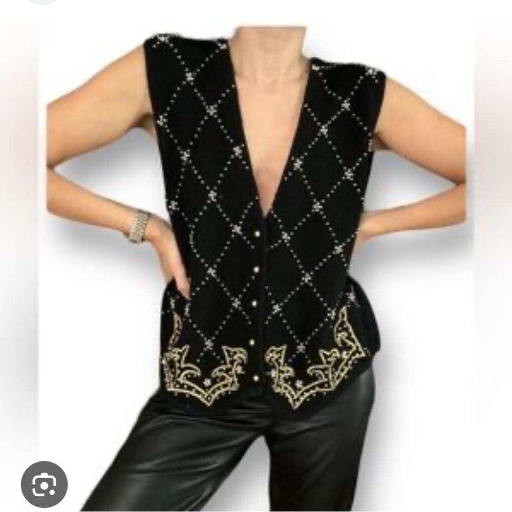 Vintage Karen Scott Evening Black Vest With Gold Details